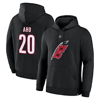 Men's Fanatics Sebastian Aho Black Carolina Hurricanes Authentic Stack Name & Number Hoodie