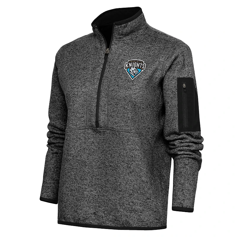 Women's Antigua Heather Black Charlotte Knights Fortune Half-Zip Pullover Jacket
