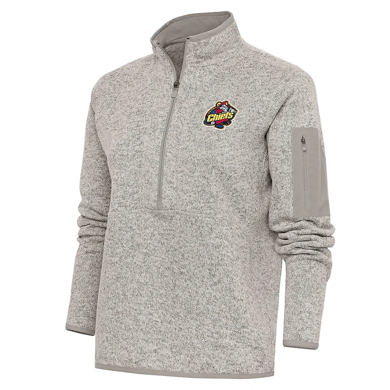 Women's Antigua  Oatmeal Peoria Chiefs Fortune Half-Zip Pullover Jacket