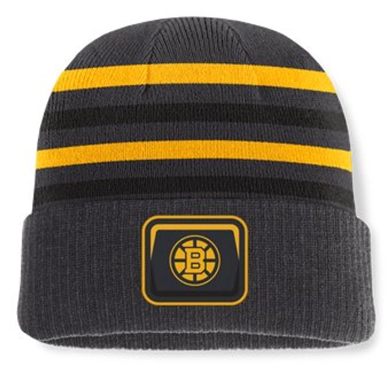 Men's Fanatics Black Boston Bruins Knurly Stripe Cuffed Knit Hat