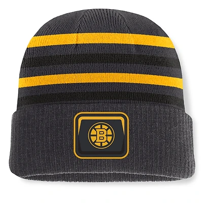 Men's Fanatics Black Boston Bruins Knurly Stripe Cuffed Knit Hat