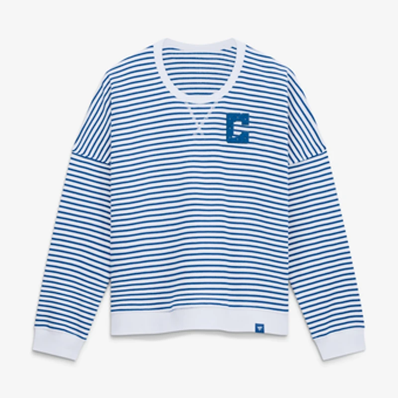 Women's Fanatics White/Royal Indianapolis Colts Striped Oversized French Terry Sweatshirt
