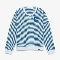 Women's Fanatics White/Royal Indianapolis Colts Striped Oversized French Terry Sweatshirt