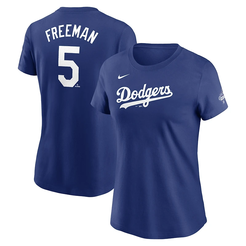 Women's Nike Freddie Freeman Royal Los Angeles Dodgers 2025 World Series Champions Name & Number T-Shirt