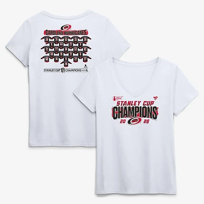 Women's Fanatics White Carolina Hurricanes 2026 Stanley Cup Champions Roster V-Neck T-Shirt