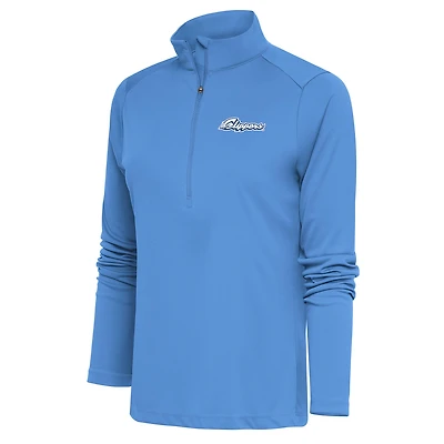 Women's Antigua  Powder Blue Columbus Clippers Tribute Half-Zip Pullover Top
