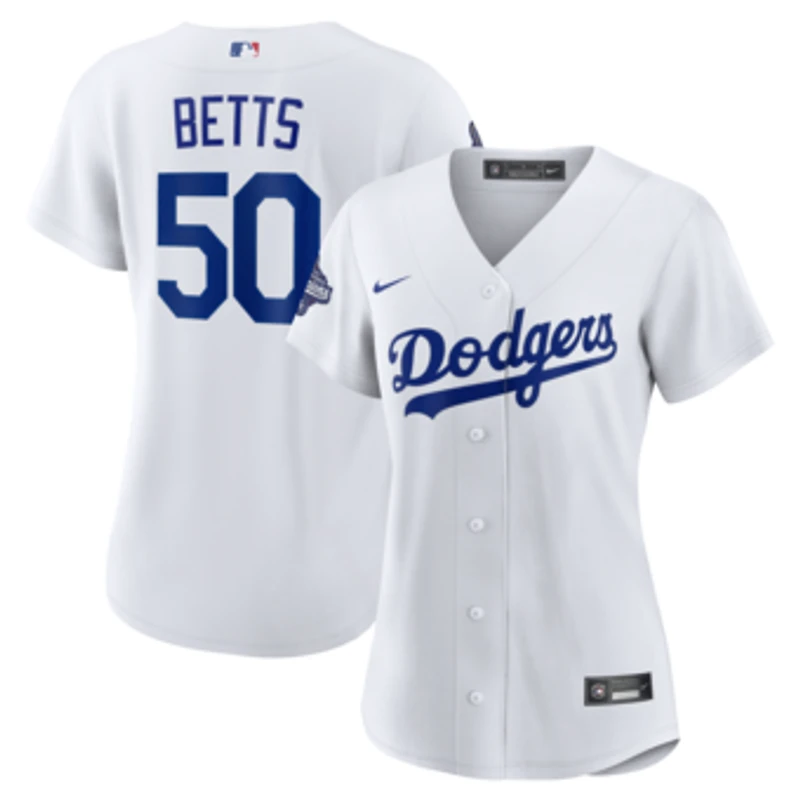 Women's Nike Mookie Betts White Los Angeles Dodgers 2025 World Series Champions Home Replica Player Jersey