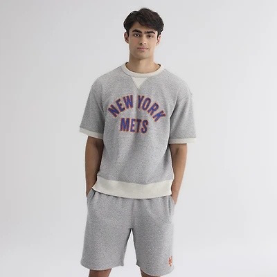 Men's Fanatics Steel Heather New York Mets Iconic Terry Short Sleeve Sweatshirt