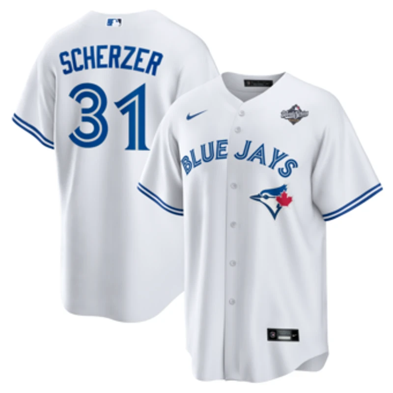 Men's Nike Max Scherzer White Toronto Blue Jays 2025 World Series Home Replica Player Jersey