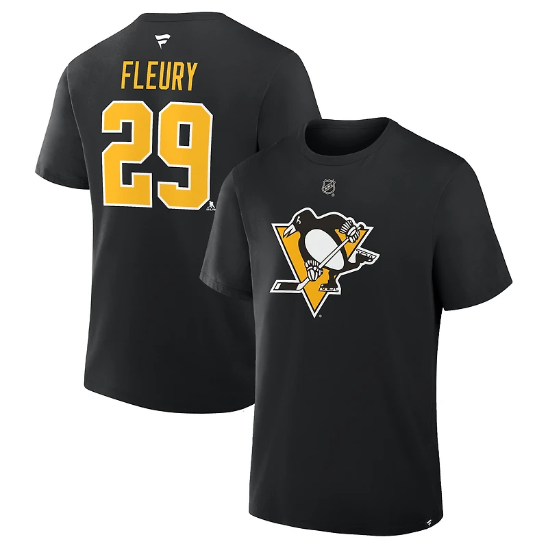 Men's Fanatics Marc-Andre Fleury Black Pittsburgh Penguins Authentic Stack Name & Number T-Shirt