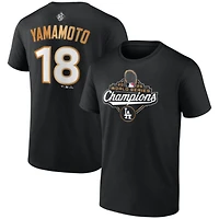 Men's Fanatics Yoshinobu Yamamoto Black Los Angeles Dodgers 2025 World Series Champions Name & Number T-Shirt