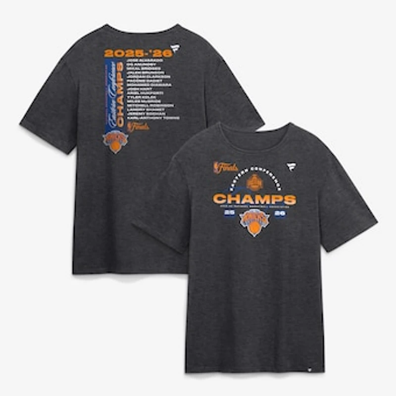 Men's Fanatics Heather Charcoal New York Knicks 2026 NBA Eastern Conference Champions Roster T-Shirt