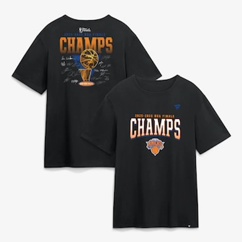 Men's Fanatics Black New York Knicks 2026 NBA Finals Champions Roster Trophy T-Shirt