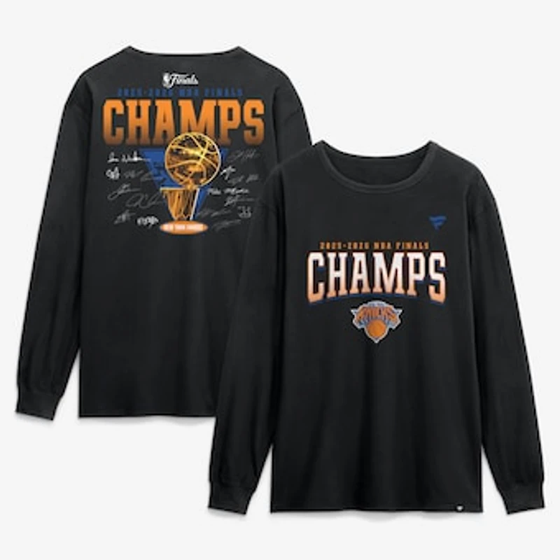 Men's Fanatics Black New York Knicks 2026 NBA Finals Champions Roster Trophy Long Sleeve T-Shirt