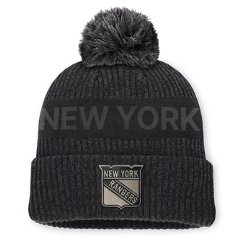 Men's Fanatics Charcoal New York Rangers Road Phantom Cuffed Knit Hat with Pom