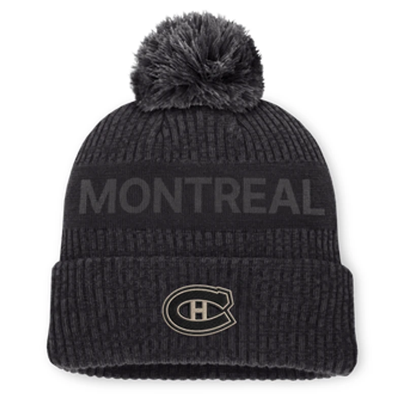 Men's Fanatics Charcoal Montreal Canadiens Road Phantom Cuffed Knit Hat with Pom