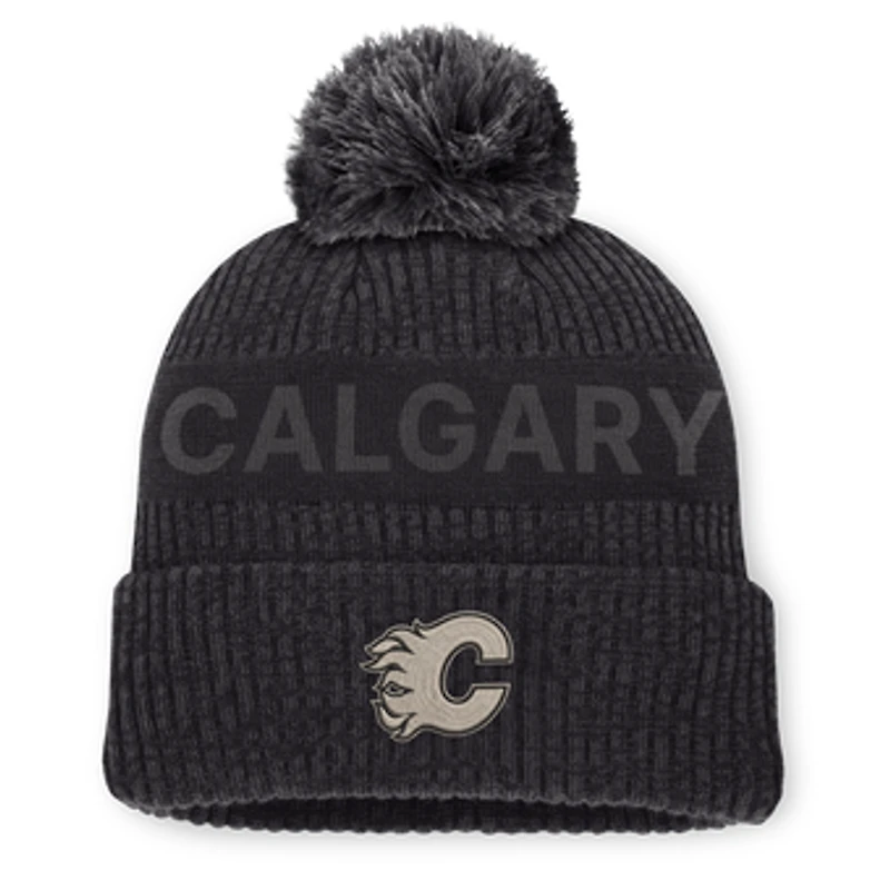Men's Fanatics Charcoal Calgary Flames Road Phantom Cuffed Knit Hat with Pom