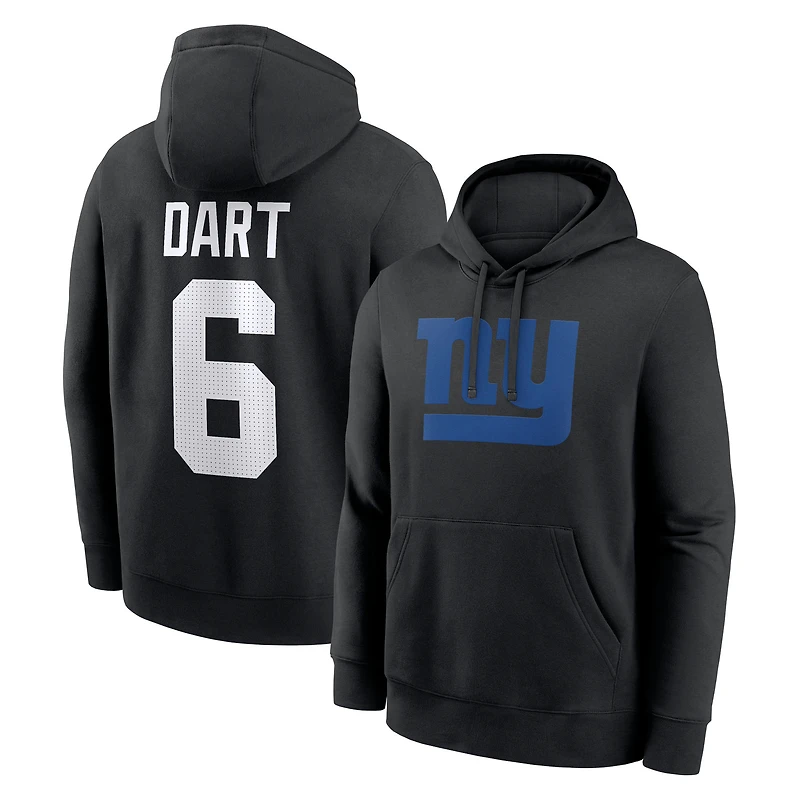 Men's Nike Jaxson Dart Black New York Giants Player Name & Number Fleece Hoodie