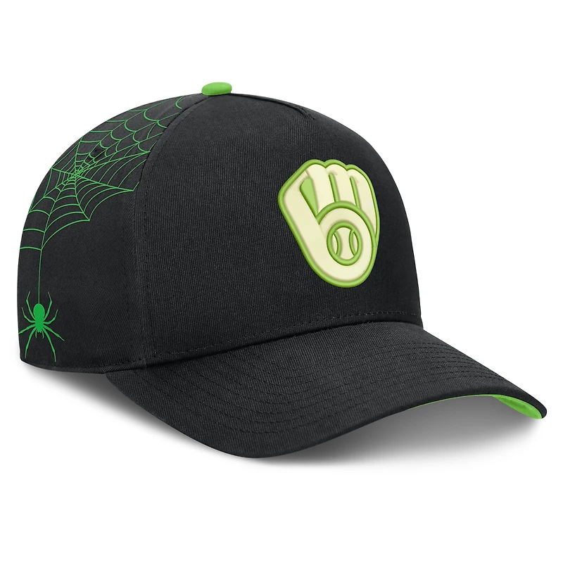 Men's Nike Black Milwaukee Brewers Halloween Glow in the Dark Rise Dri-FIT A-Frame Adjustable Hat