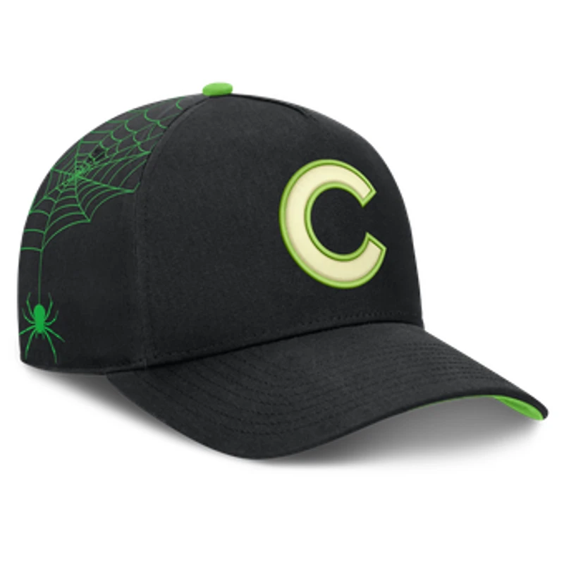 Men's Nike  Black Chicago Cubs Halloween Glow in the Dark Rise Dri-FIT A-Frame Adjustable Hat