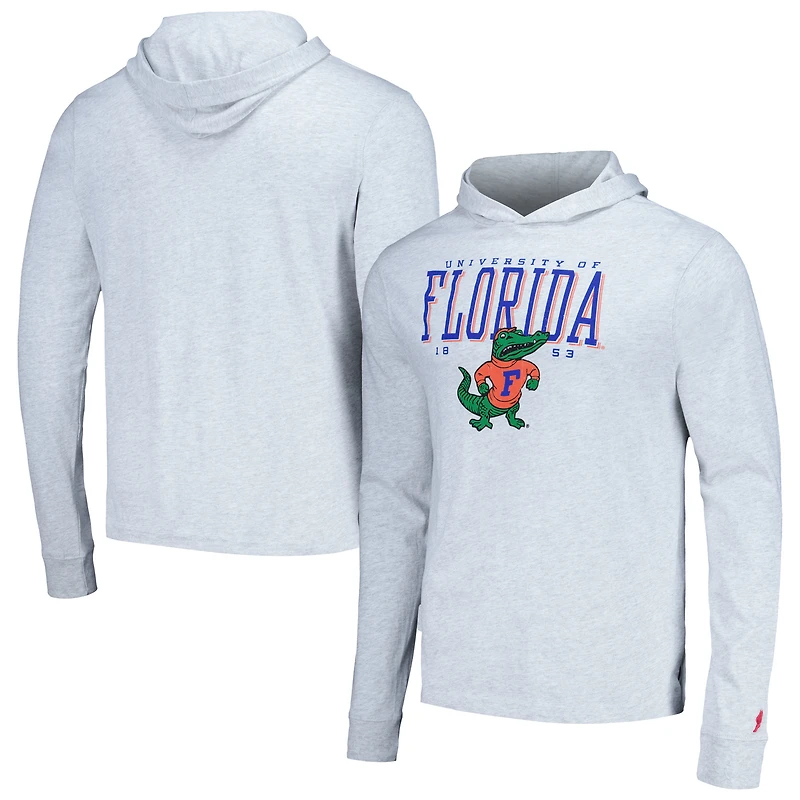Men's League Collegiate Wear Ash Florida Gators Team Stack Tumble Long Sleeve Hooded T-Shirt