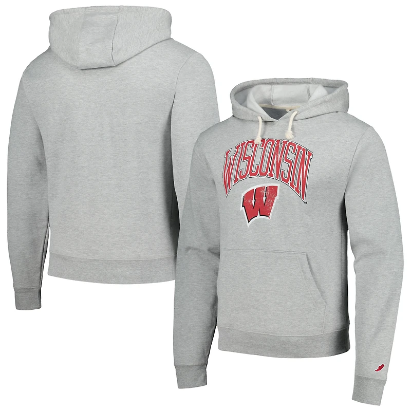 Men's League Collegiate Wear  Heather Gray Wisconsin Badgers Tall Arch Essential Pullover Hoodie