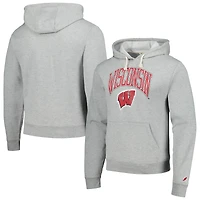 Men's League Collegiate Wear  Heather Gray Wisconsin Badgers Tall Arch Essential Pullover Hoodie