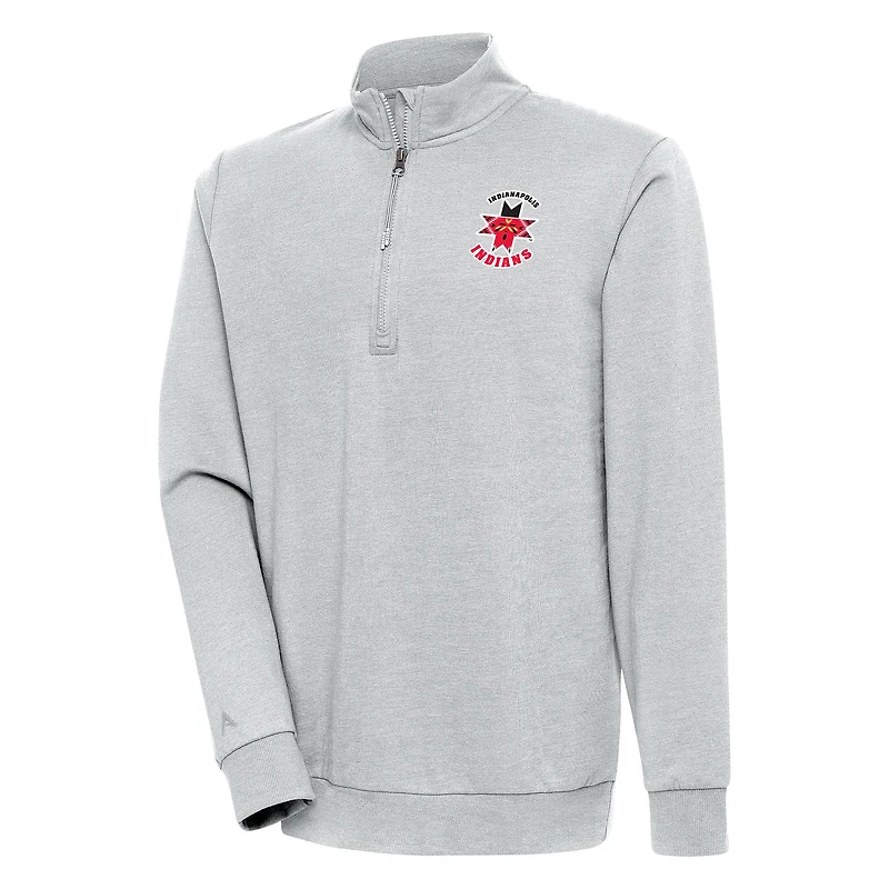 Men's Antigua Heather Gray Indianapolis Indians Action Quarter-Zip Pullover Sweatshirt