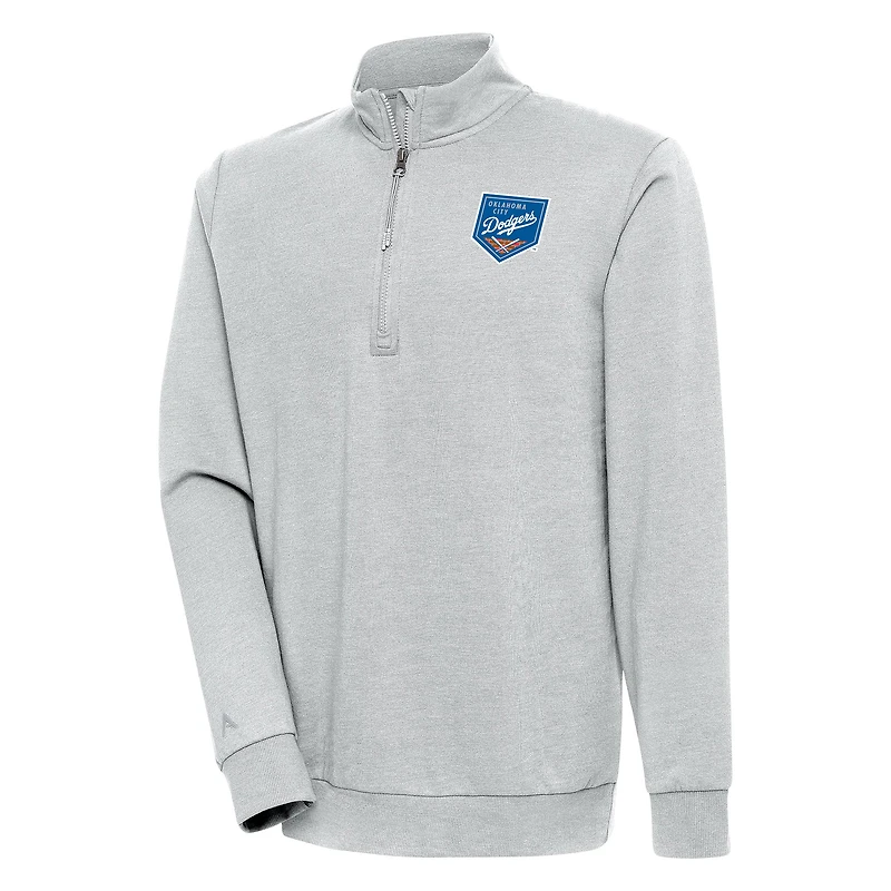Men's Antigua  Heather Gray Oklahoma City Dodgers Action Quarter-Zip Pullover Sweatshirt