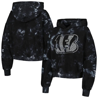 Women's The Wild Collective  Black Cincinnati Bengals Tie-Dye Cropped Pullover Hoodie