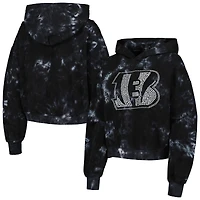 Women's The Wild Collective  Black Cincinnati Bengals Tie-Dye Cropped Pullover Hoodie