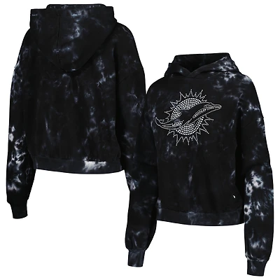 Women's The Wild Collective  Black Miami Dolphins Tie-Dye Cropped Pullover Hoodie