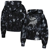 Women's The Wild Collective  Black Minnesota Vikings Tie-Dye Cropped Pullover Hoodie