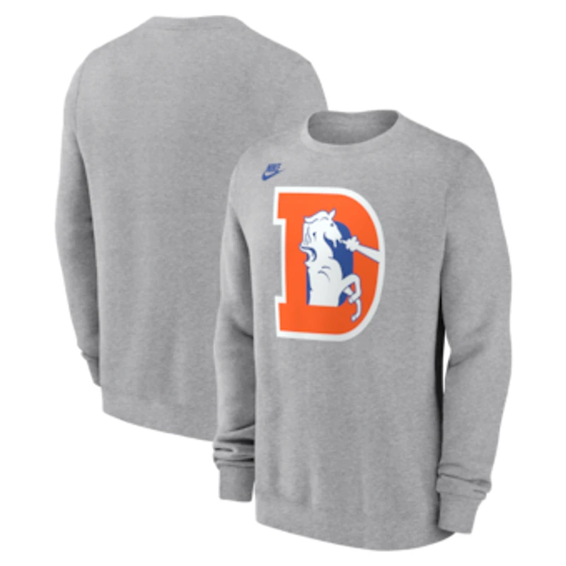 Men's Nike Heather Gray Denver Broncos D Horse Logo Club Sweatshirt