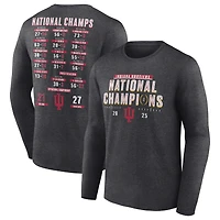 Men's Fanatics  Heather Charcoal Indiana Hoosiers College Football Playoff 2025 National Champions Schedule Long Sleeve T-Shirt