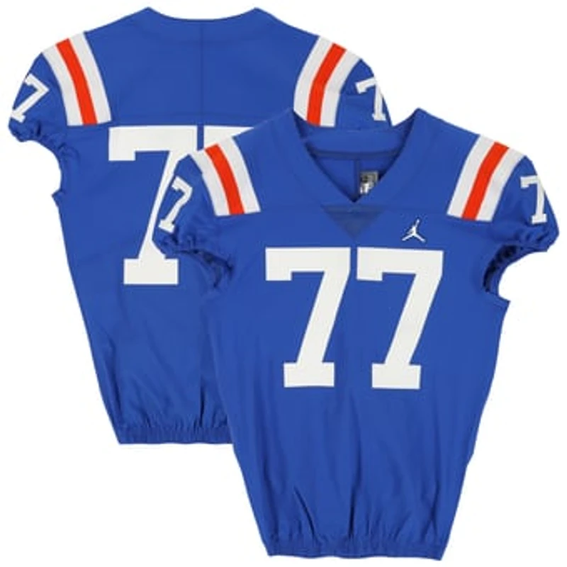 Florida Gators Team-Issued #77 Royal Throwback Jersey from the 2020-21 NCAA Football Seasons
