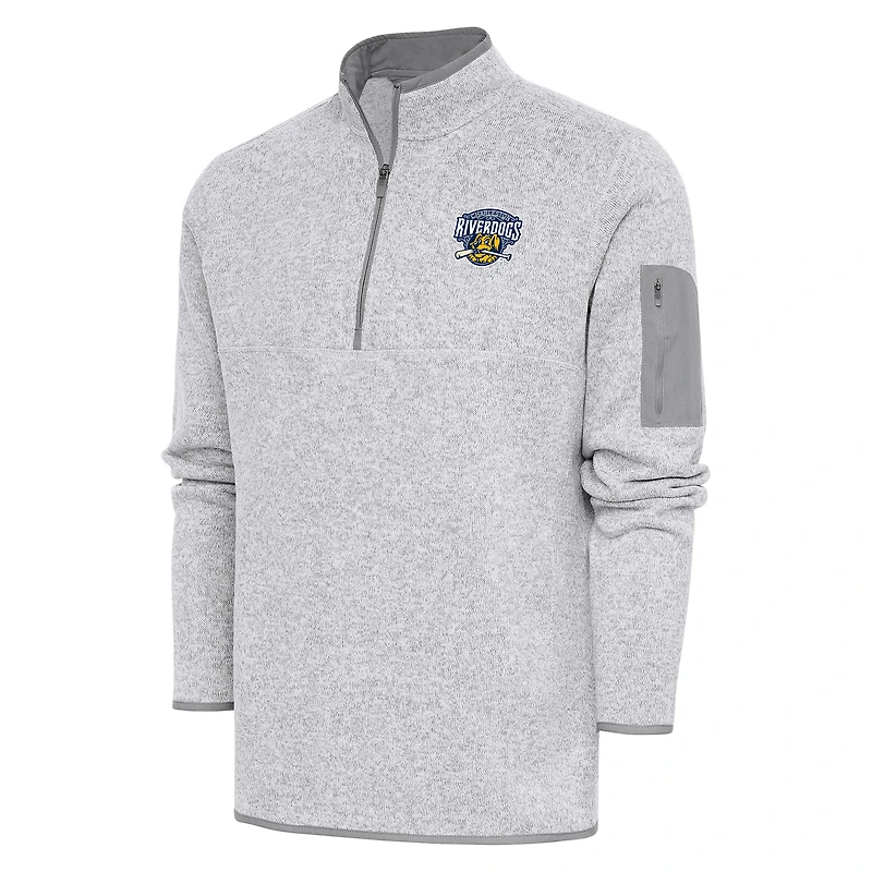 Men's Antigua Heather Gray Charleston RiverDogs Fortune Quarter-Zip Pullover Jacket