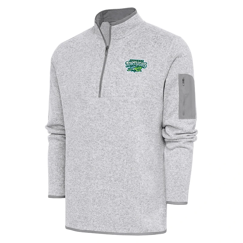 Men's Antigua  Heather Gray Daytona Tortugas Fortune Quarter-Zip Pullover Jacket