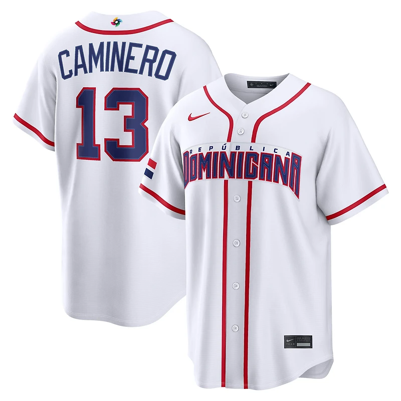 Men's Nike Junior Caminero White Dominican Republic Baseball 2026 World Baseball Classic Home Stadium Jersey