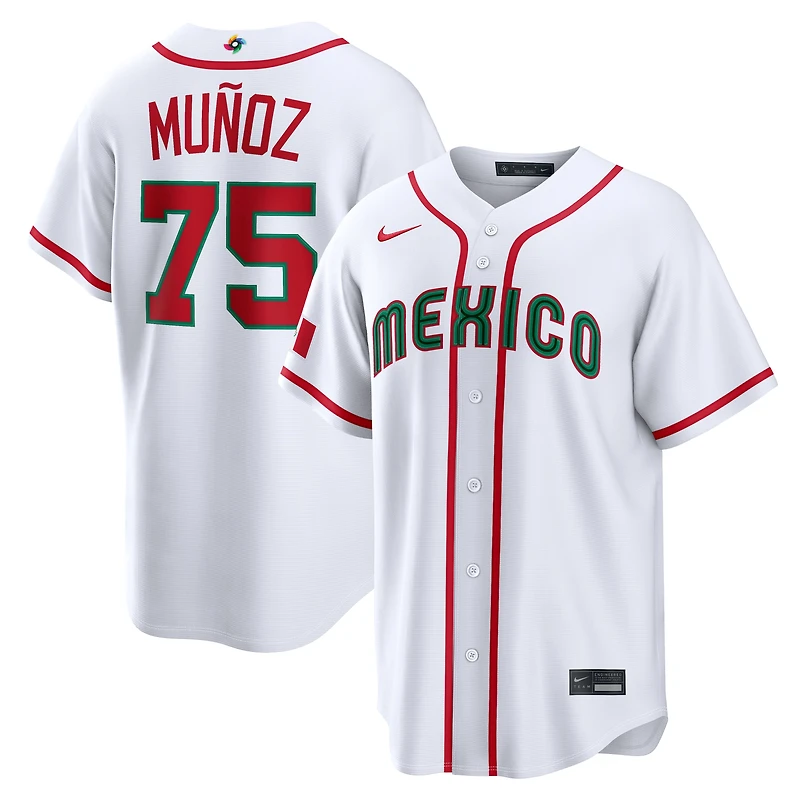 Men's Nike Andrés Muñoz White Mexico Baseball 2026 World Baseball Classic Home Stadium Jersey