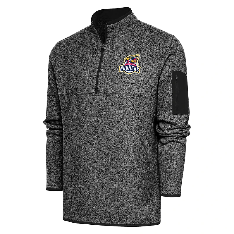 Men's Antigua  Heather Black Toledo Mud Hens Fortune Quarter-Zip Pullover Jacket