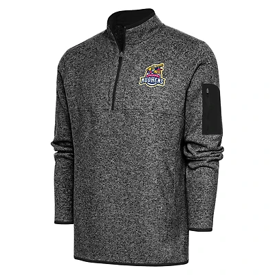 Men's Antigua  Heather Black Toledo Mud Hens Fortune Quarter-Zip Pullover Jacket