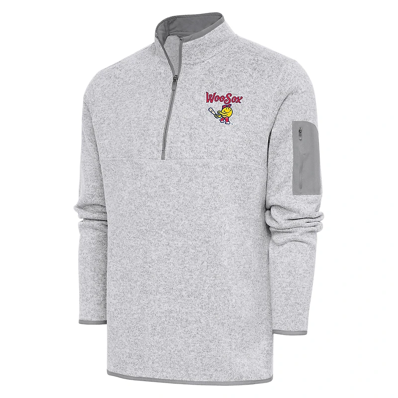 Men's Antigua  Heather Gray Worcester Red Sox Fortune Quarter-Zip Pullover Jacket