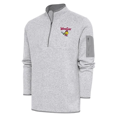 Men's Antigua  Heather Gray Worcester Red Sox Fortune Quarter-Zip Pullover Jacket