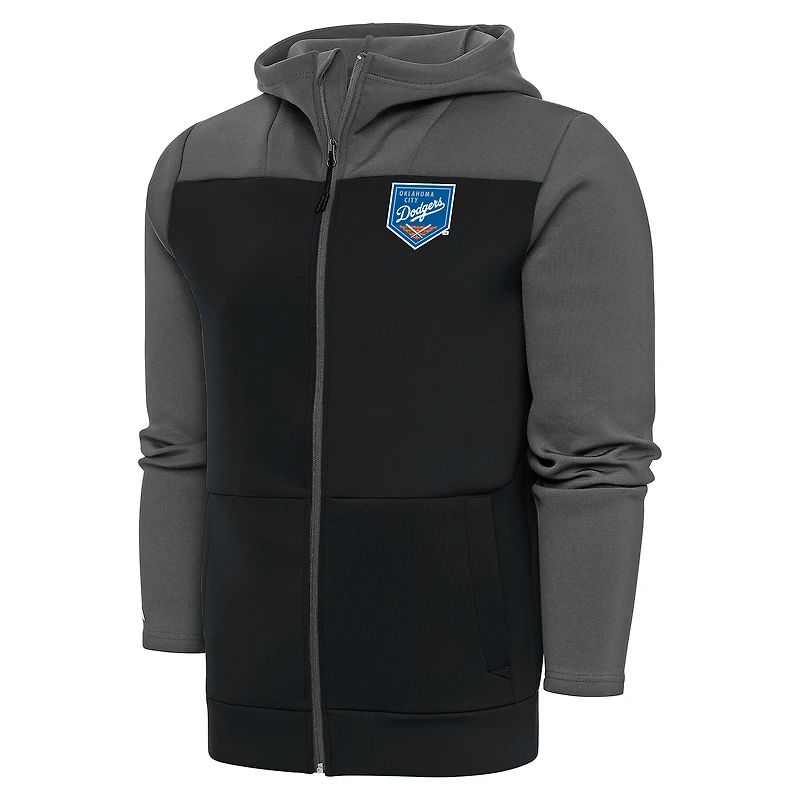 Men's Antigua  Steel/Gray Oklahoma City Dodgers Protect Full-Zip Hoodie