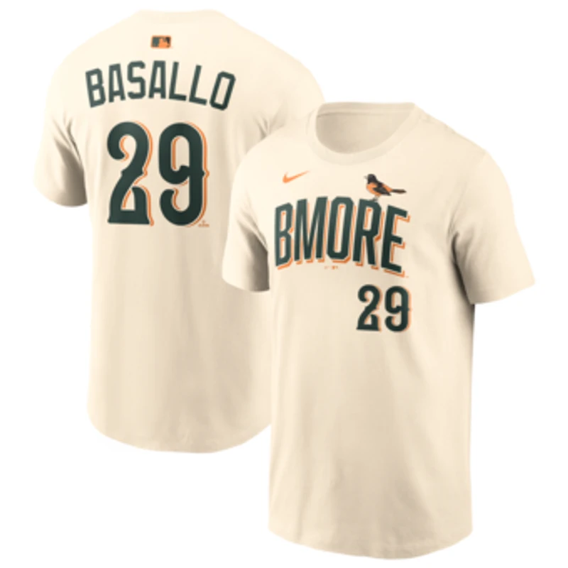 Men's Nike Samuel Basallo Cream Baltimore Orioles 2026 City Connect Name & Number T-Shirt