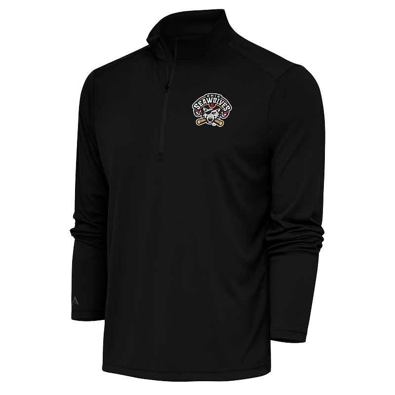 Men's Antigua Black Erie SeaWolves Tribute Quarter-Zip Pullover Top