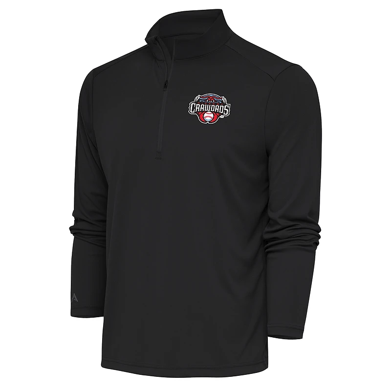 Men's Antigua  Charcoal Hickory Crawdads Tribute Quarter-Zip Pullover Top