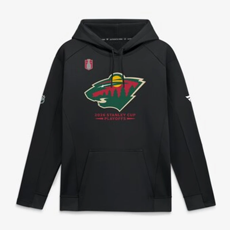 Men's Fanatics Black Minnesota Wild 2026 Stanley Cup Playoffs Authentic Pro Rink Fly Fleece Hoodie
