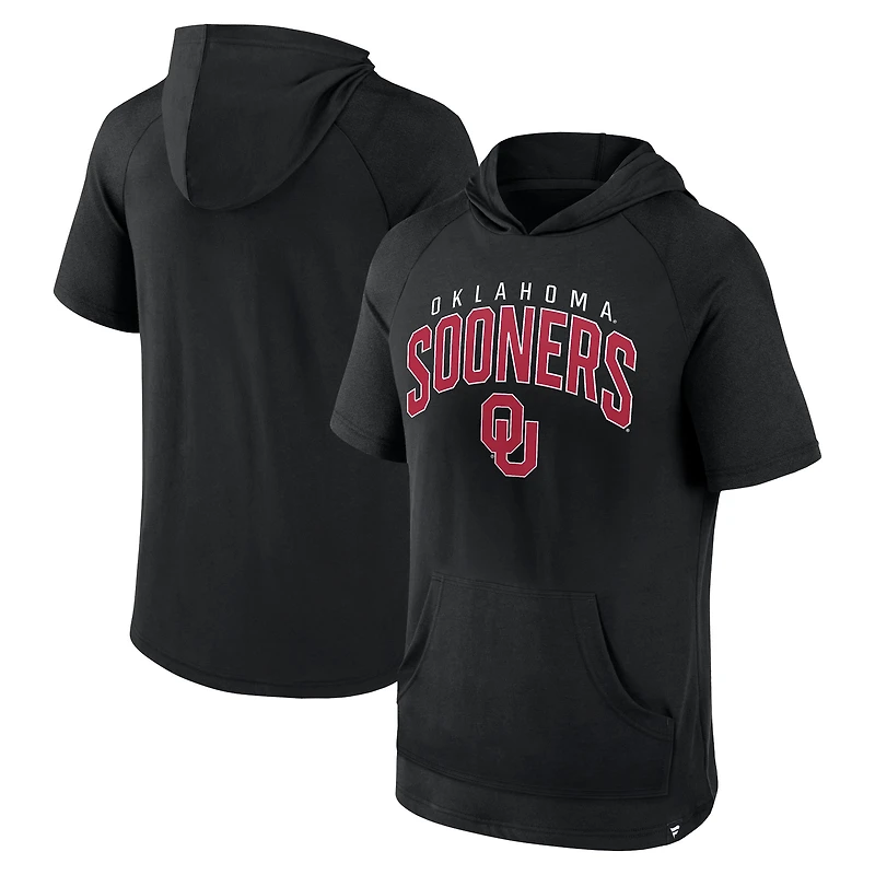 Men's Fanatics Black Oklahoma Sooners Double Arch Raglan Short Sleeve Hoodie T-Shirt